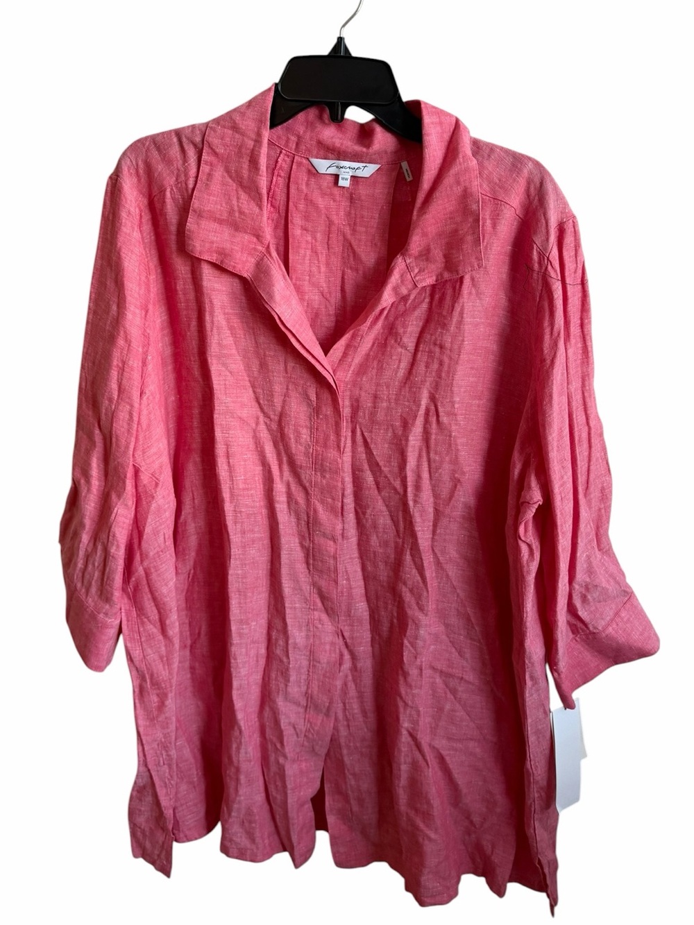 Foxcroft 18W Hibiscus Pink 100% Linen 3/4 Sleeve Longline Tunic Shirt NWT B10